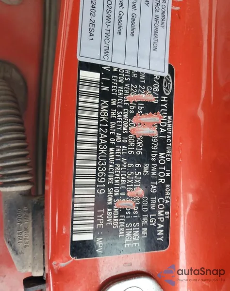 2019 Hyundai Kona Se from USA, damaged, VIN KM8K12AA3KU336919